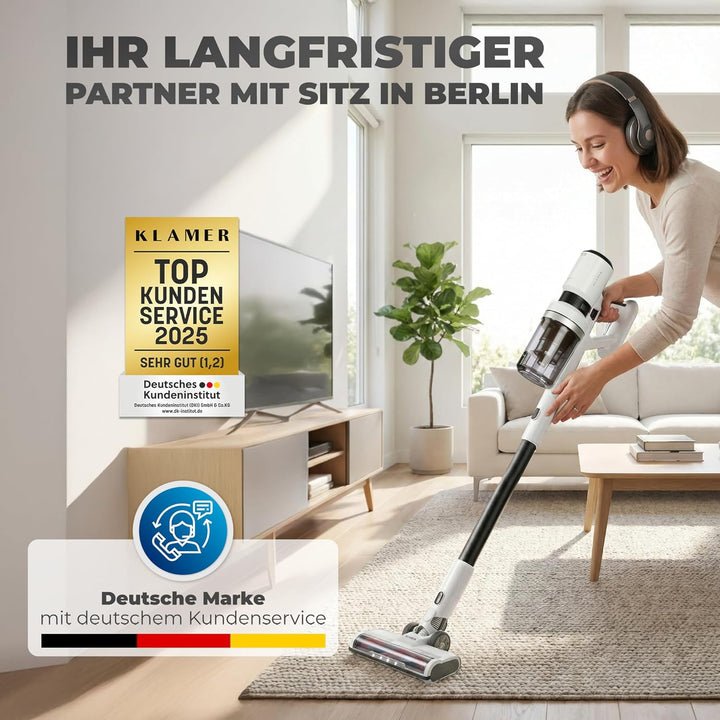 Akkustaubsauger 460 Watt | Kabelloser 2-in-1 Stielstaubsauger mit LED-Bodendüse und bis zu 60 Minuten Laufzeit