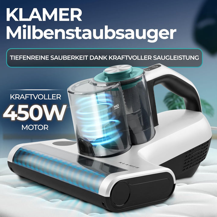 Milbenstaubsauger 450 Watt | Handstaubsauger mit 18.000 Pa, UV-Funktion und HEPA-Filter