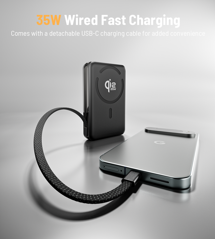 Powerbank 10.000 mAh | Magnetisches Schnellladen mit 25 W, integriertem Ladekabel und praktischer Standfunktion