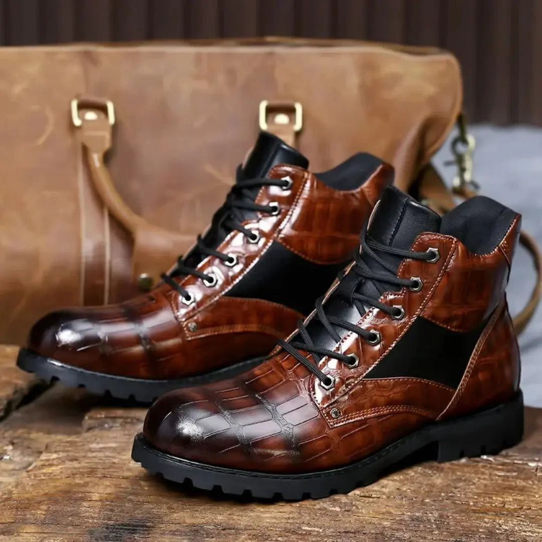 Herren Chelsea Boots in Kroko-Optik | Elegante Stiefeletten mit Gepolstertem Innenfutter | Robuste Freizeitschuhe für Alltag &amp; Business
