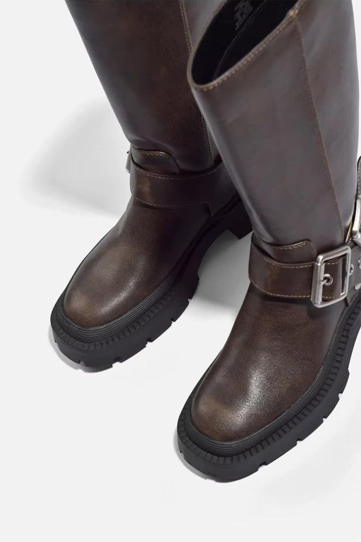Damen Biker-Reitstiefel kniehoch | Robuste Stiefel mit ergonomischem Fußbett und strapazierfähiger Sohle | Größen 34–40
