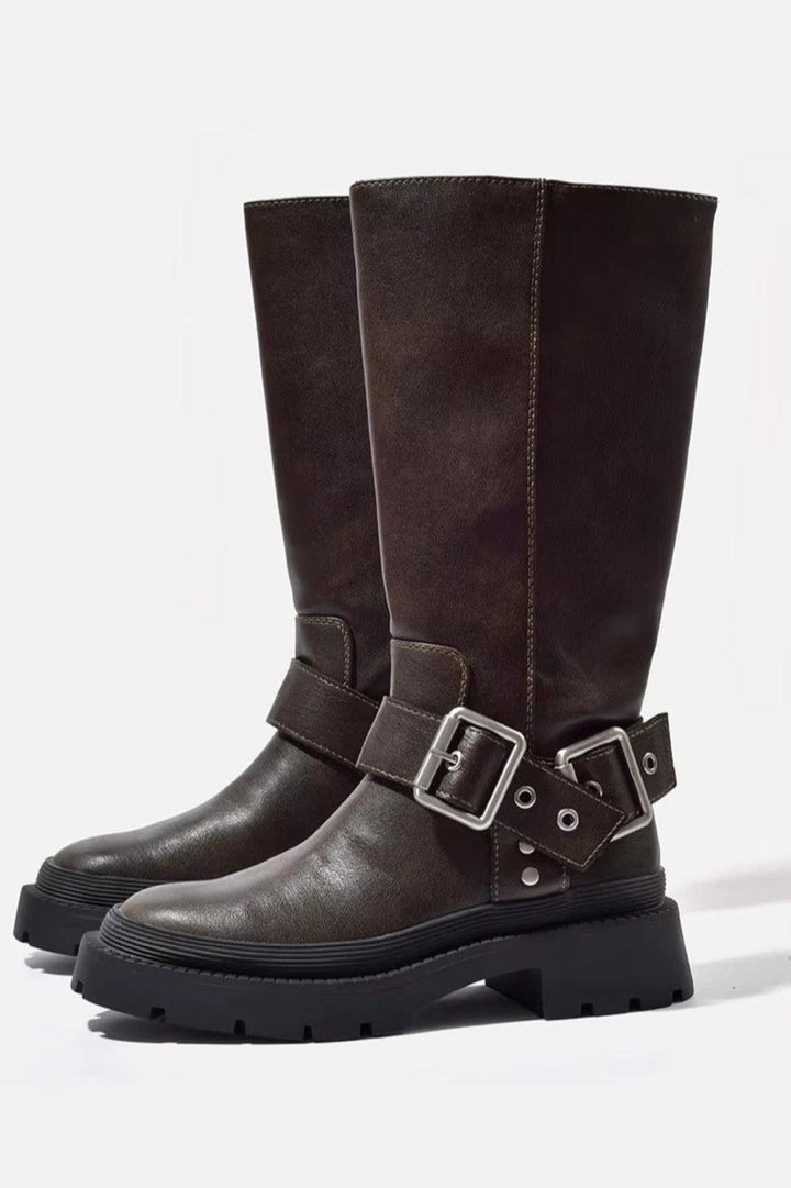 Damen Biker-Reitstiefel kniehoch | Robuste Stiefel mit ergonomischem Fußbett und strapazierfähiger Sohle | Größen 34–40
