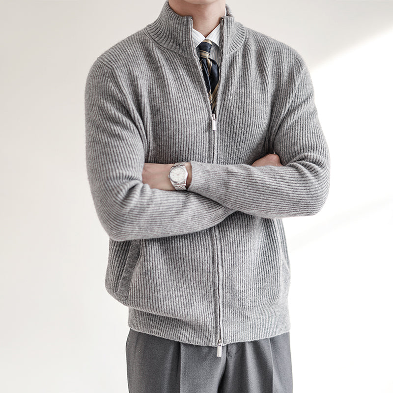Herren Strickjacke mit Reißverschluss | Gerippter Strickpullover mit durchgehendem Reißverschluss für Frühling und Übergangszeit