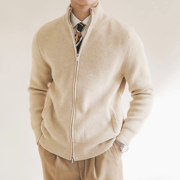Herren Strickjacke mit Reißverschluss | Gerippter Strickpullover mit durchgehendem Reißverschluss für Frühling und Übergangszeit