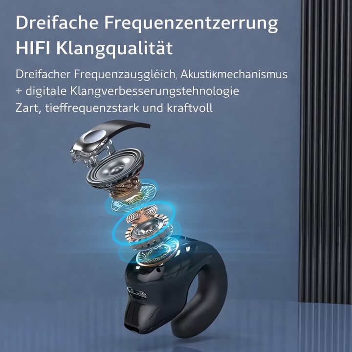 Bluetooth Clip-On Kopfhörer | Open-Ear Ohrhörer mit Bluetooth 5.3, Ein-Knopf-Steuerung und bequemem Sitz
