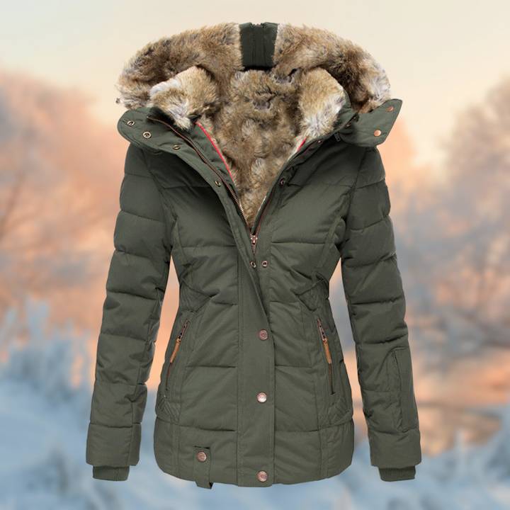 Damen Wintermantel mit Kapuze | Warm isolierter Mantel mit tailliertem Schnitt für Alltag, Büro und kalte Herbst- und Wintertage