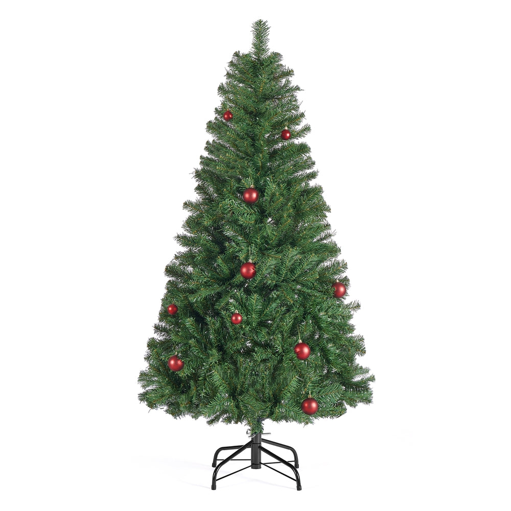 Künstlicher Weihnachtsbaum mit Metallständer | Dicht verzweigter Christbaum aus PVC mit Weihnachtskugeln | Einfacher Aufbau