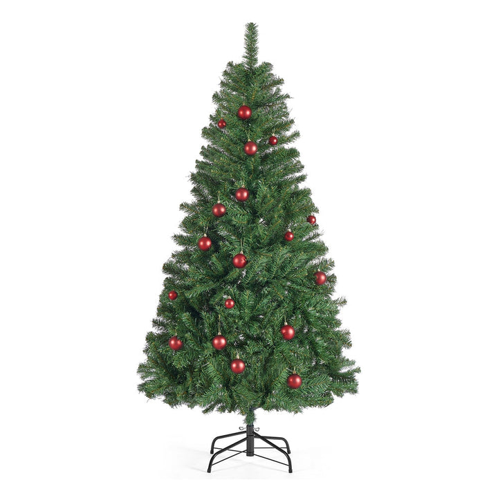 Künstlicher Weihnachtsbaum mit Metallständer | Dicht verzweigter Christbaum aus PVC mit Weihnachtskugeln | Einfacher Aufbau