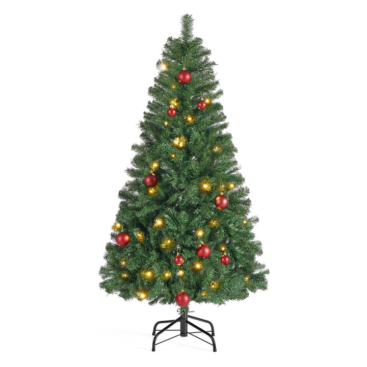 Künstlicher Weihnachtsbaum mit Metallständer | Dicht verzweigter Christbaum aus PVC mit Weihnachtskugeln | Einfacher Aufbau