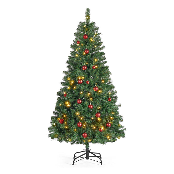 Künstlicher Weihnachtsbaum mit Metallständer | Dicht verzweigter Christbaum aus PVC mit Weihnachtskugeln | Einfacher Aufbau