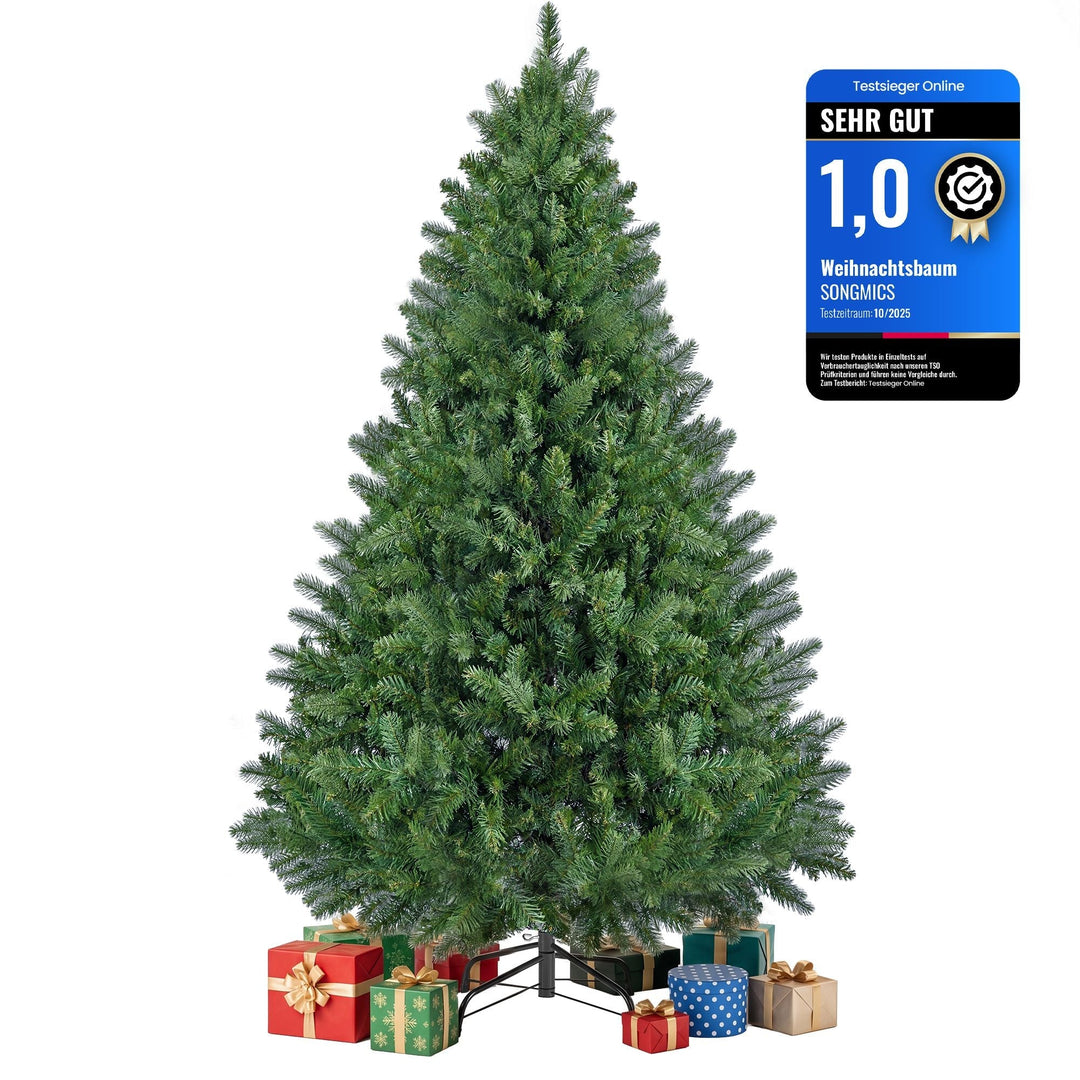 Künstlicher Weihnachtsbaum mit Metallständer | Dicht verzweigter Christbaum aus PVC mit Weihnachtskugeln | Einfacher Aufbau