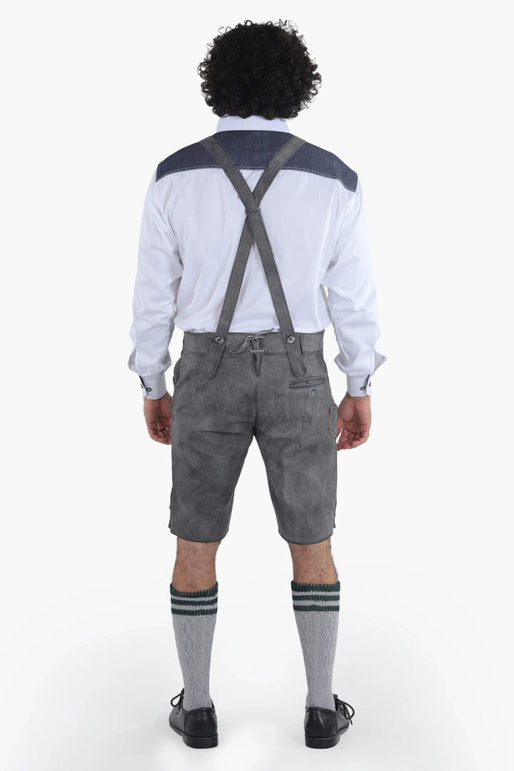 Lederhose Herren kurz | Schwarze Trachtenlederhose mit Stickerei und verstellbaren Hosenträgern für Oktoberfest