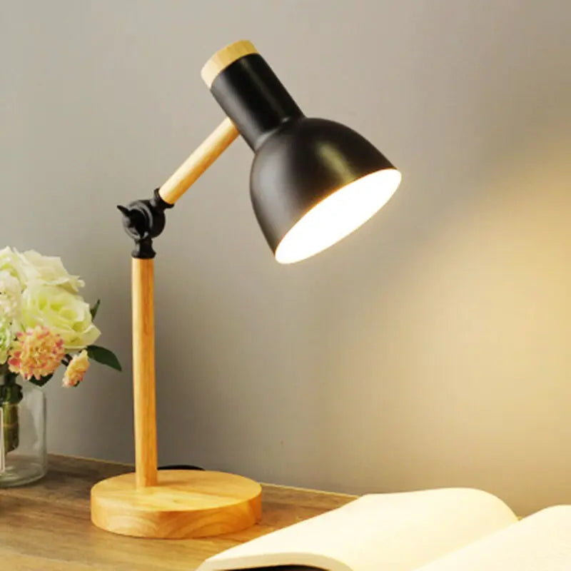 LED Schreibtischlampe | Dimmbare Tischleuchte mit Holzelementen, Touch-Bedienung und verstellbarem Arm