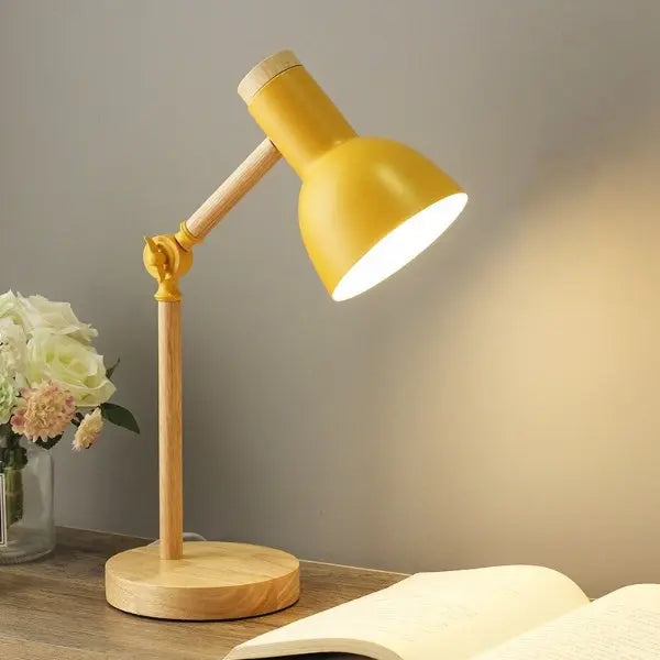 LED Schreibtischlampe | Dimmbare Tischleuchte mit Holzelementen, Touch-Bedienung und verstellbarem Arm