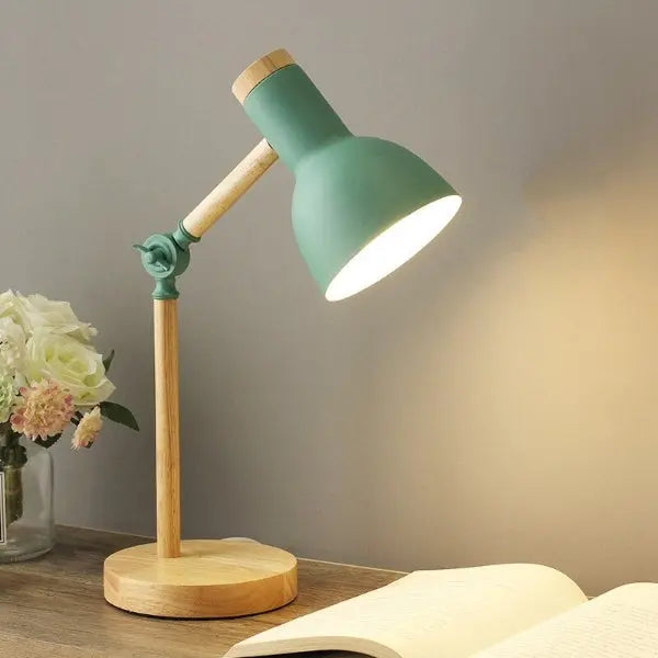 LED Schreibtischlampe | Dimmbare Tischleuchte mit Holzelementen, Touch-Bedienung und verstellbarem Arm