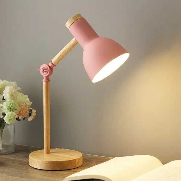 LED Schreibtischlampe | Dimmbare Tischleuchte mit Holzelementen, Touch-Bedienung und verstellbarem Arm