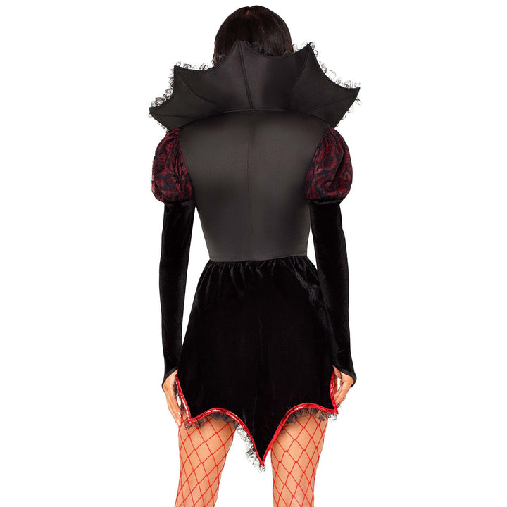 Damen Vampir Kostüm Rot Schwarz | Gothic Halloween Kleid mit Bolerojacke, Samt-Look, Spitze und Satin-Details