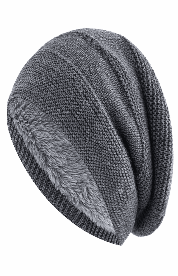 Unisex Slouchy Strickmütze mit warmem Innenfutter | Lässige Wintermütze mit Umschlagbündchen für Damen und Herren