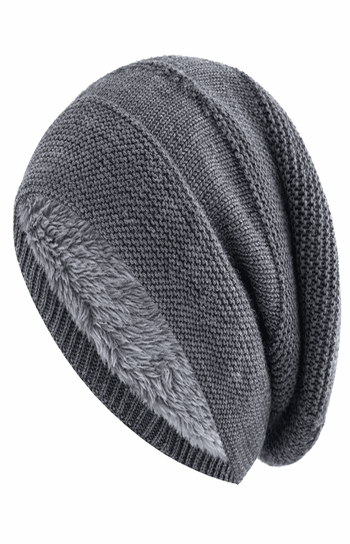 Unisex Slouchy Strickmütze mit warmem Innenfutter | Lässige Wintermütze mit Umschlagbündchen für Damen und Herren