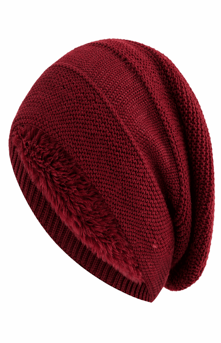 Unisex Slouchy Strickmütze mit warmem Innenfutter | Lässige Wintermütze mit Umschlagbündchen für Damen und Herren
