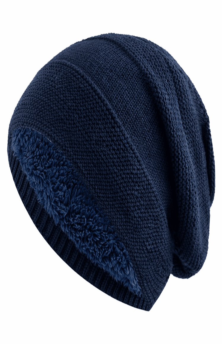 Unisex Slouchy Strickmütze mit warmem Innenfutter | Lässige Wintermütze mit Umschlagbündchen für Damen und Herren