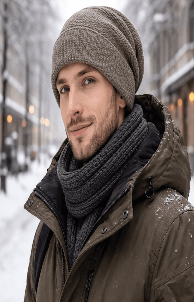 Unisex Slouchy Strickmütze mit warmem Innenfutter | Lässige Wintermütze mit Umschlagbündchen für Damen und Herren