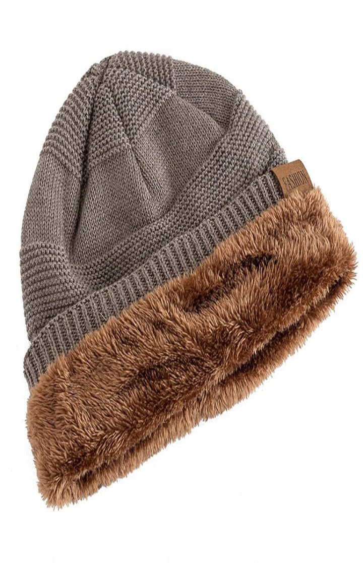 Unisex Slouchy Strickmütze mit warmem Innenfutter | Lässige Wintermütze mit Umschlagbündchen für Damen und Herren