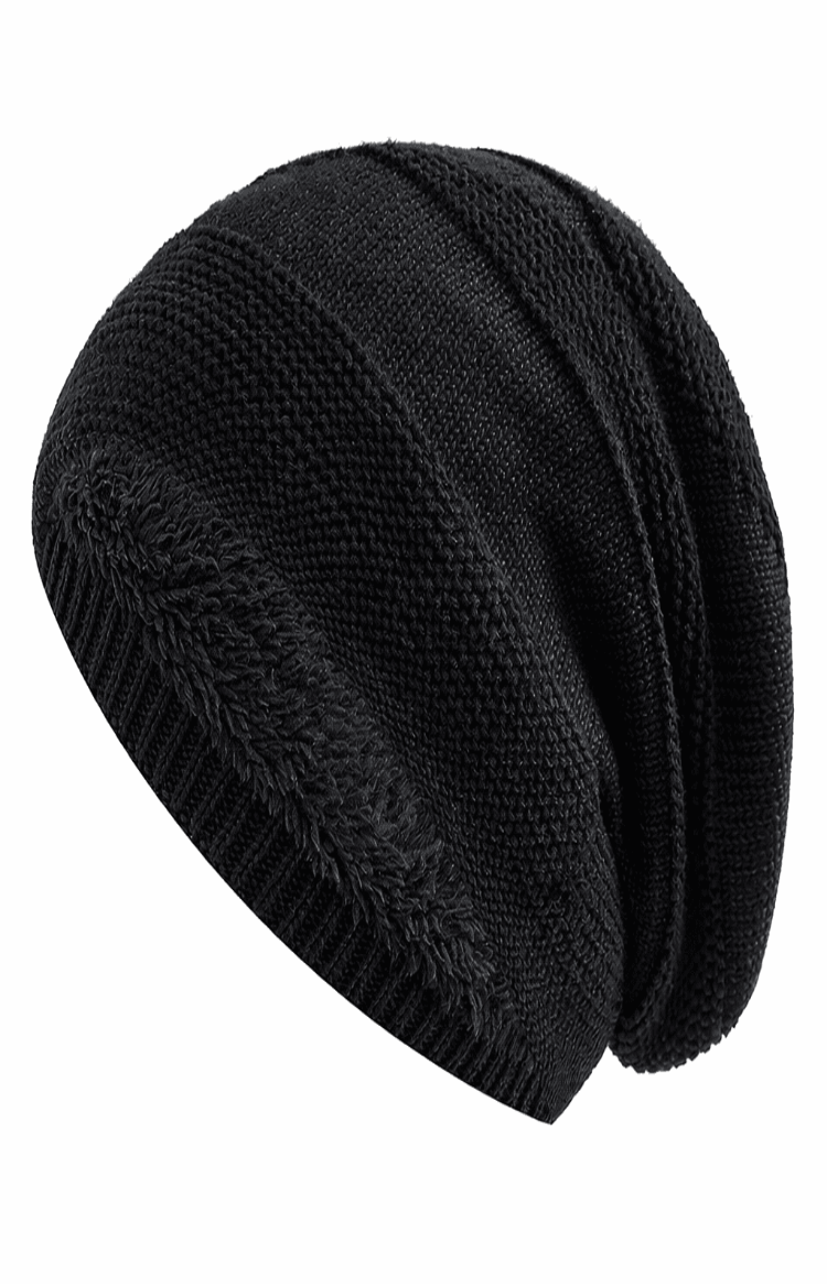 Unisex Slouchy Strickmütze mit warmem Innenfutter | Lässige Wintermütze mit Umschlagbündchen für Damen und Herren