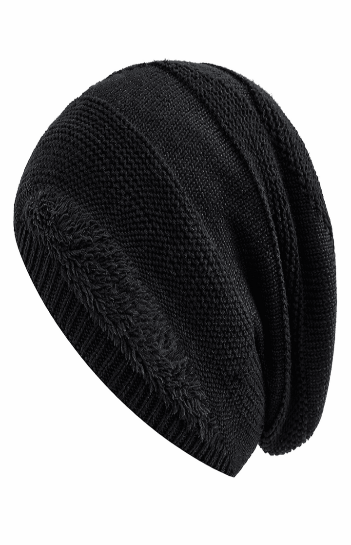 Unisex Slouchy Strickmütze mit warmem Innenfutter | Lässige Wintermütze mit Umschlagbündchen für Damen und Herren