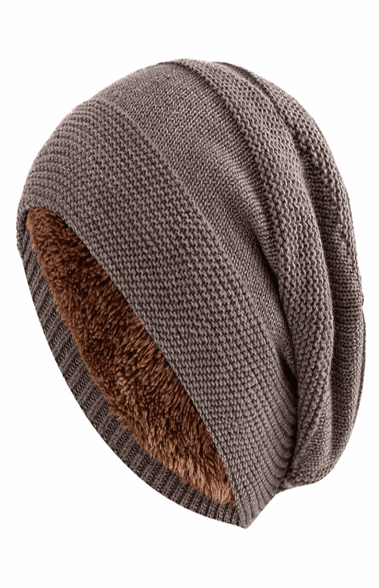 Unisex Slouchy Strickmütze mit warmem Innenfutter | Lässige Wintermütze mit Umschlagbündchen für Damen und Herren