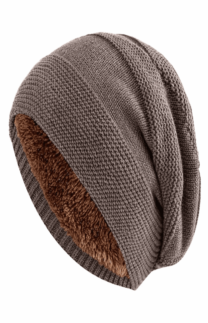 Unisex Slouchy Strickmütze mit warmem Innenfutter | Lässige Wintermütze mit Umschlagbündchen für Damen und Herren