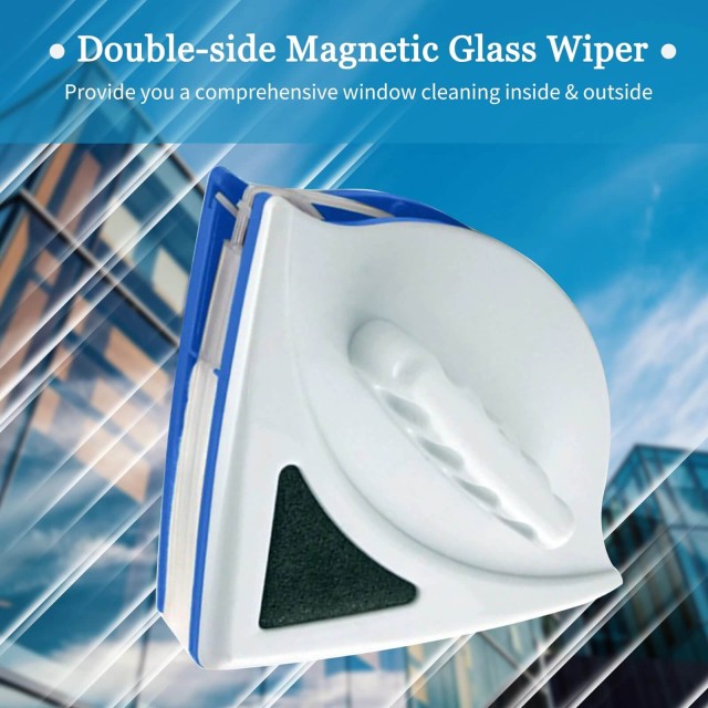 Magnetischer Fensterreiniger für Innen &amp; Außen | Reinigt beide Seiten gleichzeitig | Dreiecksform für Ecken, mit Gummilippe + 4 Ersatzschwämme
