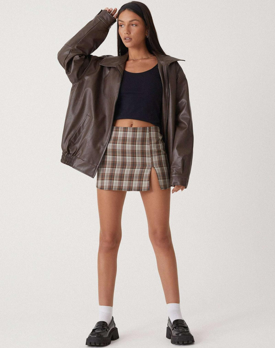 Damen Oversize Lederjacke mit Reißverschluss | Lässige Übergangsjacke mit großen Taschen, weitem Kragen und elastischem Saum