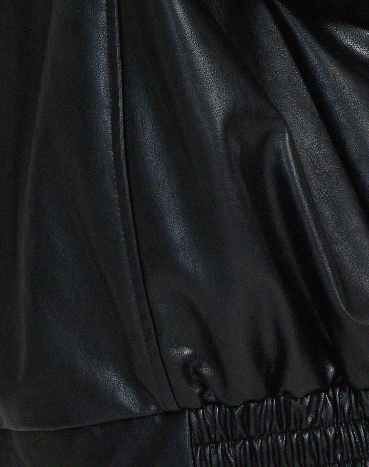 Damen Oversize Lederjacke mit Reißverschluss | Lässige Übergangsjacke mit großen Taschen, weitem Kragen und elastischem Saum