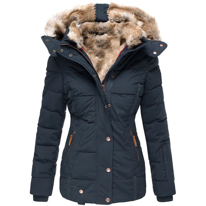 Damen Winterjacke mit warmem Futter | Wind- und wasserabweisend | Verstellbare Kapuze mit Fellbesatz und Taschen