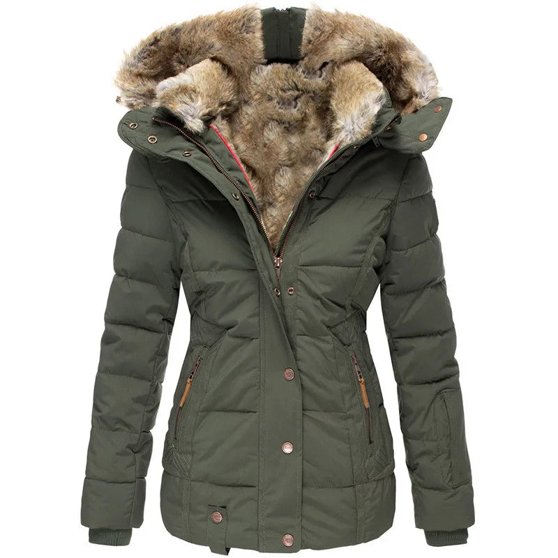 Damen Winterjacke mit warmem Futter | Wind- und wasserabweisend | Verstellbare Kapuze mit Fellbesatz und Taschen