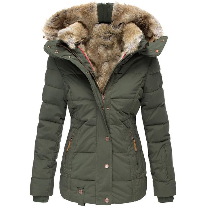 Damen Winterjacke mit warmem Futter | Wind- und wasserabweisend | Verstellbare Kapuze mit Fellbesatz und Taschen