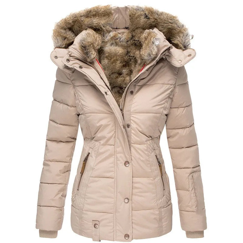 Damen Winterjacke mit warmem Futter | Wind- und wasserabweisend | Verstellbare Kapuze mit Fellbesatz und Taschen