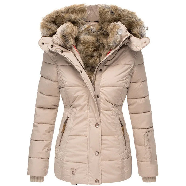 Damen Winterjacke mit warmem Futter | Wind- und wasserabweisend | Verstellbare Kapuze mit Fellbesatz und Taschen