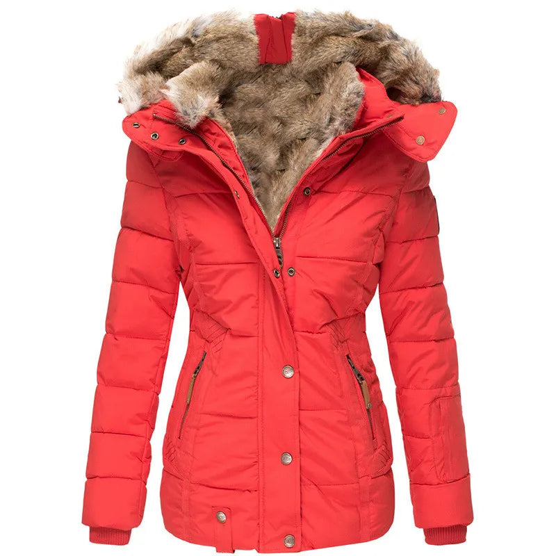 Damen Winterjacke mit warmem Futter | Wind- und wasserabweisend | Verstellbare Kapuze mit Fellbesatz und Taschen