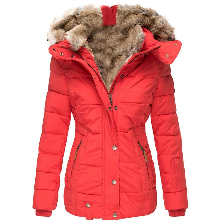 Damen Winterjacke mit warmem Futter | Wind- und wasserabweisend | Verstellbare Kapuze mit Fellbesatz und Taschen
