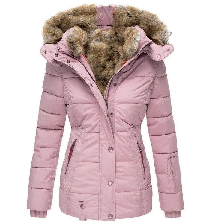 Damen Winterjacke mit warmem Futter | Wind- und wasserabweisend | Verstellbare Kapuze mit Fellbesatz und Taschen