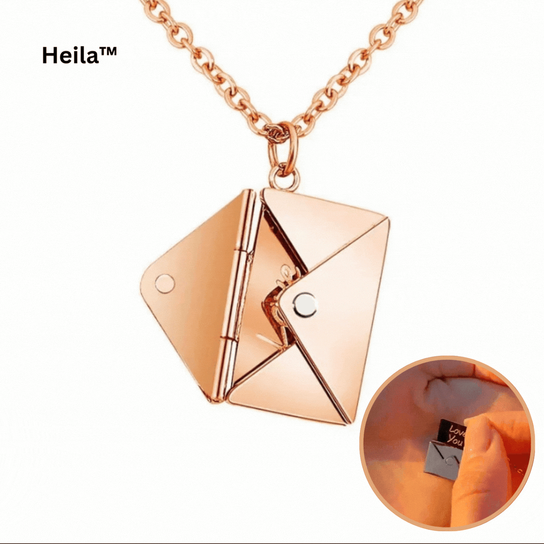 Brief-Anhänger Halskette aus Edelstahl | Liebesbrief-Pendant mit abnehmbarem Mini-Brief | 40 cm + 5 cm Verlängerung