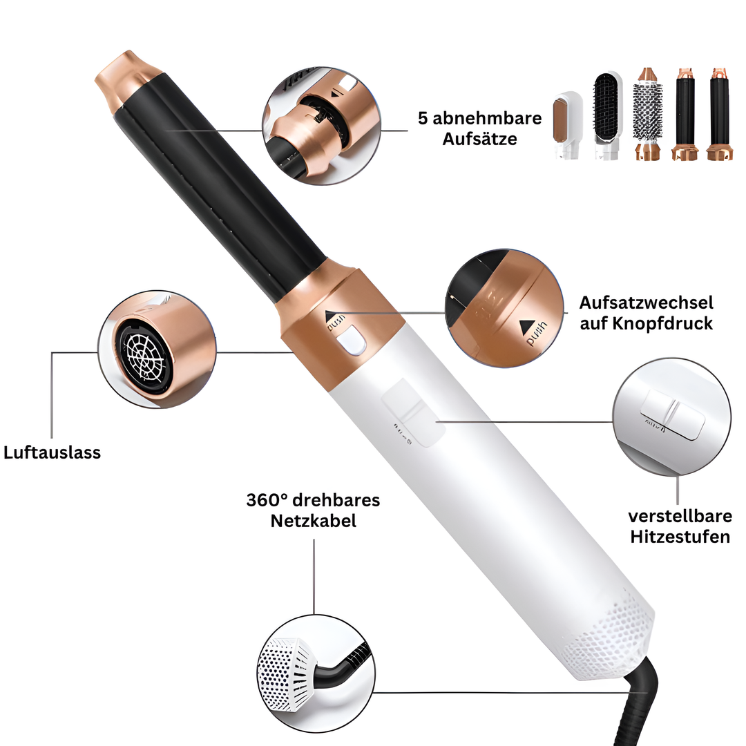 5-in-1 hot air styler | Fast heating technology | Ceramic coating | Attachments for drying, straightening &amp; curling