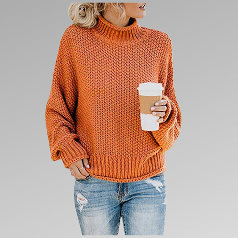 Damen Grobstrickpullover | Warmer Rollkragenpullover mit markanter Strickstruktur für Herbst und Winter