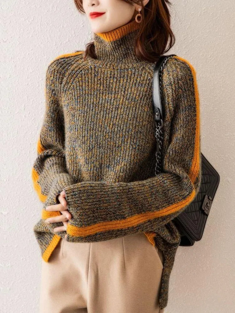 Damen Strickpullover gestreift | Locker geschnittener Pullover mit weicher, leichter Strickstruktur und langen Ärmeln