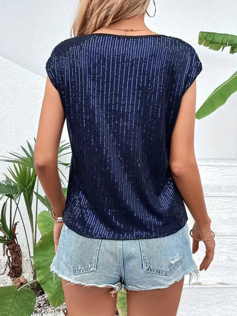Damen Pailletten Top | Ärmelloses Glitzeroberteil mit funkelnden Pailletten für Partys, Silvester und festliche Abendlooks