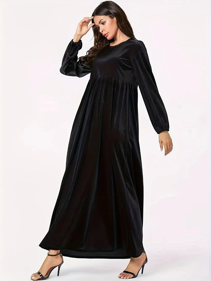 Damen Samt Maxikleid in großen Größen | Elegantes Abendkleid mit hoher Empire-Taille, langen Ärmeln und weich fallendem Stoff