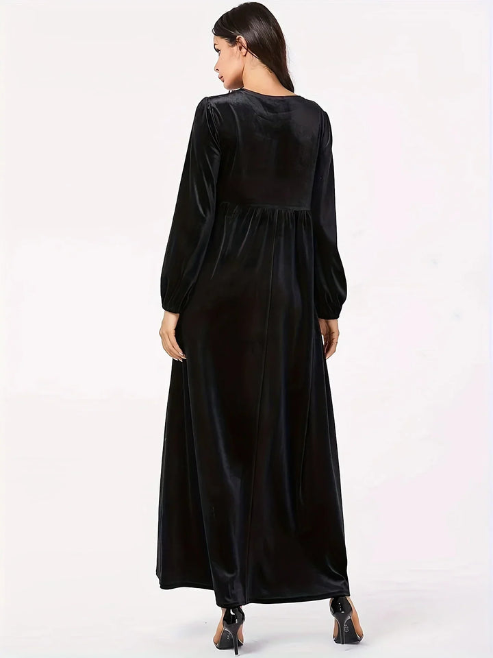 Damen Samt Maxikleid in großen Größen | Elegantes Abendkleid mit hoher Empire-Taille, langen Ärmeln und weich fallendem Stoff