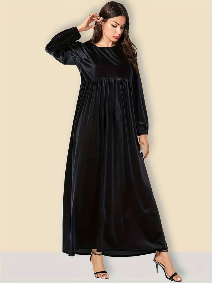 Damen Samt Maxikleid in großen Größen | Elegantes Abendkleid mit hoher Empire-Taille, langen Ärmeln und weich fallendem Stoff